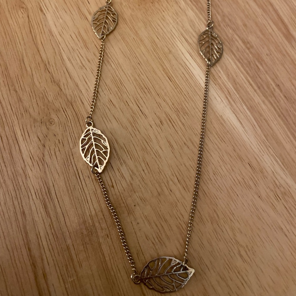 Long layering gold leaf necklace